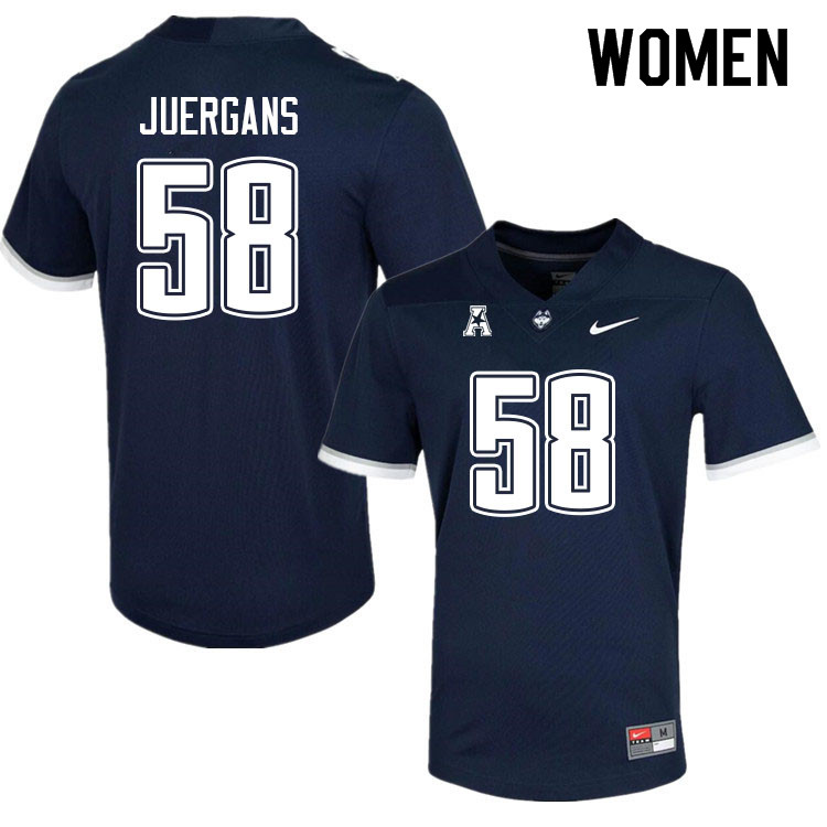 Women #58 Kyle Juergans Uconn Huskies College Football Jerseys Sale-Navy